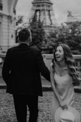 Happy bride and groom enjoying their wedding in Paris