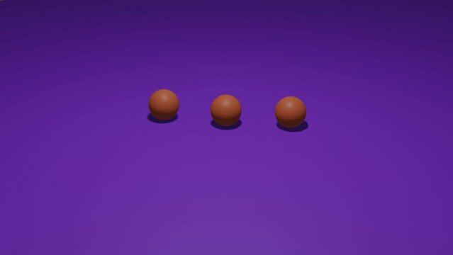 3D Colored Balls falling and bouncing over the purple Floor : Abstract Jumping Balls