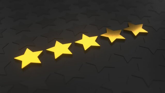 Five golden stars rating Animation 3d render