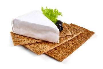 Fresh Camembert cheese. Sliced Brie cheese, isolated on white background.