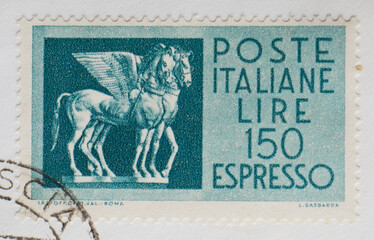 Colorful Vintage Used Postage Stamps from Italy