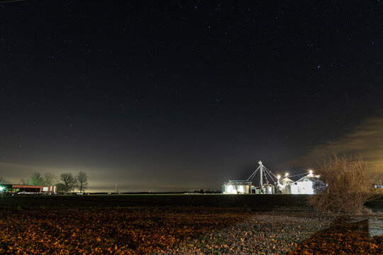 Grain Bin Silo Long Exposure Night Stars