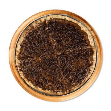Brazilian brigadeiro pizza with grinded chocolate isolated over white background