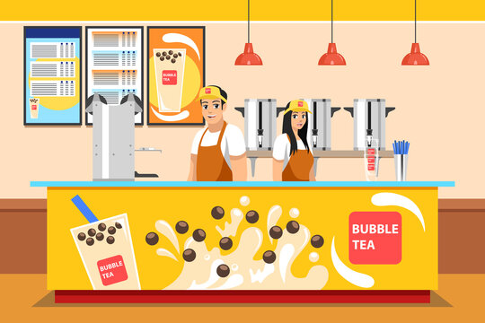 Bubble Tea Boba Store Small Business Vector Illustration