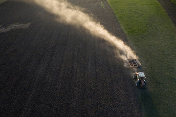 Tractor plowing the field, Pampas countryside, La Pampa, Argentina.
