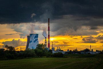 Heat and power plant chimneys in Krakow, Poland