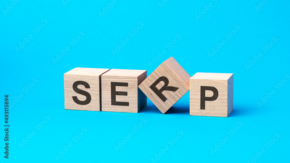 Poster serp word made with building blocks on a light blue background