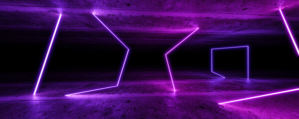 empty futuristic neon light dark concrete basement 3d render illustration © eliahinsomnia
