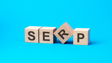 SERP word made with building blocks on a light blue background