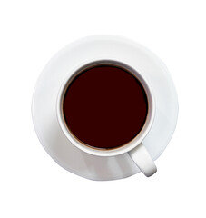 coffee or tea filled in cup with spoon topview on isolated white background
