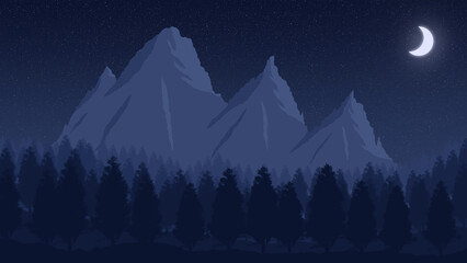 Mountains in the night forest