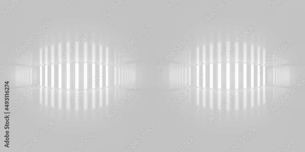 Poster 360 degree full panorama environment map of empty modern white studio room with glossy floor and ref