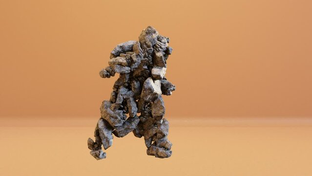 loop animation of Stone Monster Dancing, Hip Hop Dancing, alpha channel, 3d render
