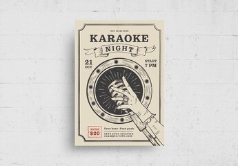 Vintage Karaoke Night Flyer with Microphone Illustration