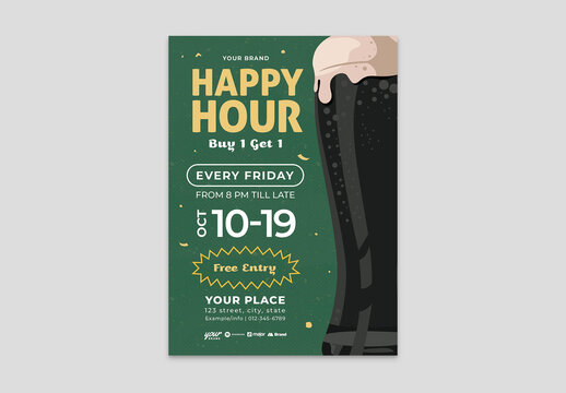Green Happy Hour Stout Beer Promotion Flyer Poster