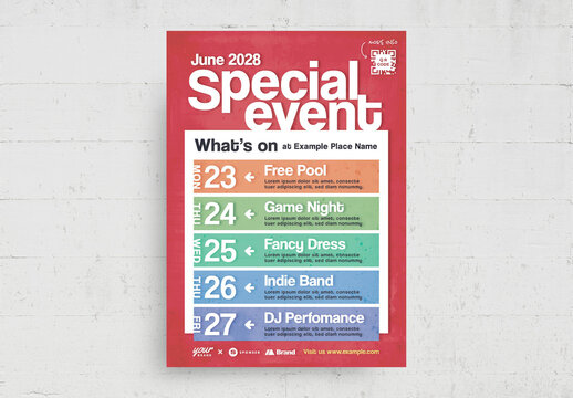 Retro Whats on Gig Guide Flyer Poster Layout