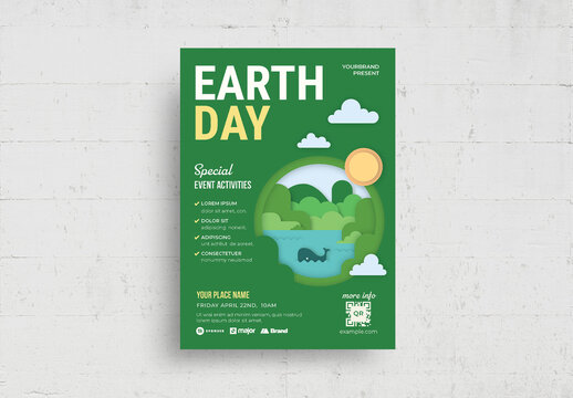 Modern Earth Day Flyer Poster with Green Eco Environmental Theme