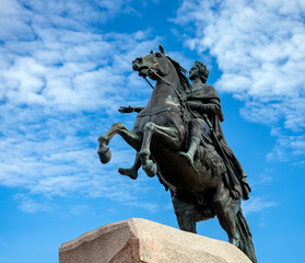 Fototapeta na wymiar Bronze Horseman is monument to Peter I on the Senate Square in Saint Petersburg.