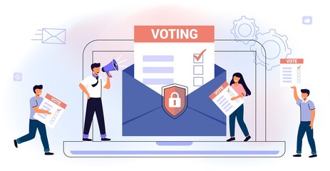 Survey vote online Election and voting Citizens choice duty in referendum Democratic as government form speech freedom Politic ballot with various options decision Flat vector illustration concept