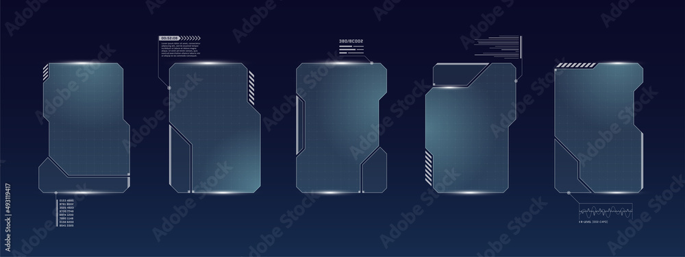 Poster hud digital futuristic user interface square frame set. sci fi high tech screens. gaming menu touchi