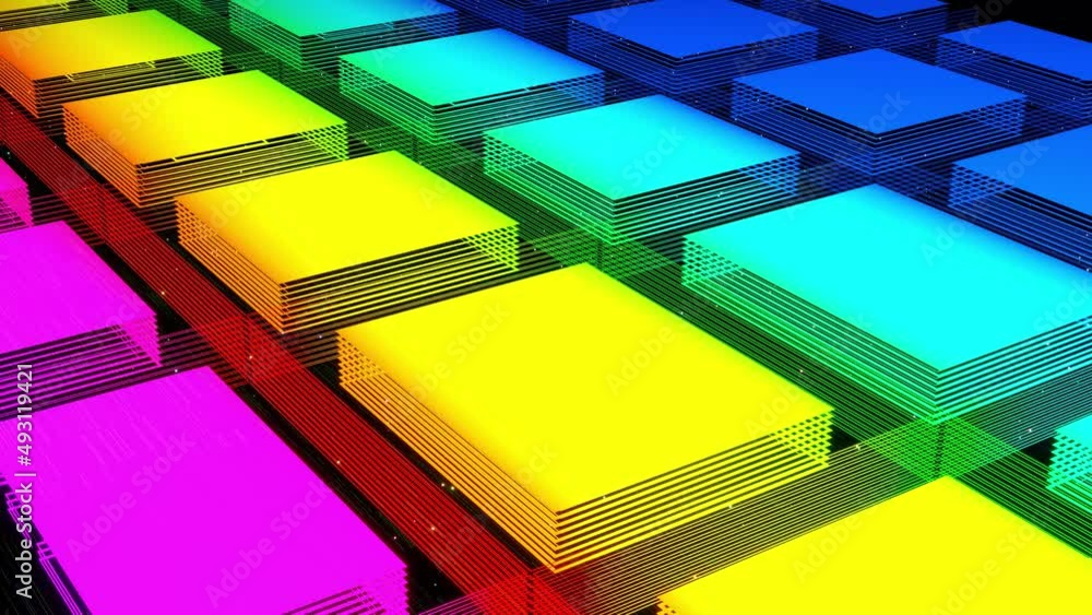 Aufkleber vj abstract sci fi futuristic bg. fly over 3d multilayer hologram complex pattern. neon light rainbo