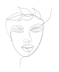 Continuous line drawing of face woman.Abstract line art portrait, Line,continuous line,drawing, Vector minimalism style and sketch portrait  concept.