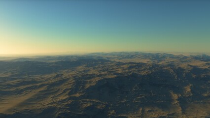 Fototapeta premium beautiful view from an exoplanet, a view from an alien planet, a computer-generated surface, a fantastic view of an unknown world, a fantasy world 3D render