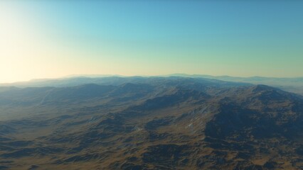 beautiful view from an exoplanet, a view from an alien planet, a computer-generated surface, a fantastic view of an unknown world, a fantasy world 3D render