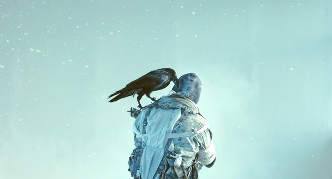 fighter with a crossbow and a raven, Apocalypse,
