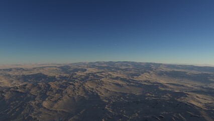 beautiful view from an exoplanet, a view from an alien planet, a computer-generated surface, a fantastic view of an unknown world, a fantasy world 3D render