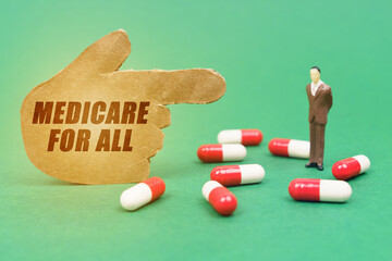 On the green surface of the tablet, the figure of a man and a hand with the inscription - Medicare For All
