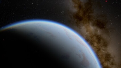 planet suitable for colonization, earth-like planet in far space, planets background 3d render	
