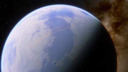 planet suitable for colonization, earth-like planet in far space, planets background 3d render	
