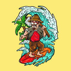Surf farmer in vintage hand drawn style vector.