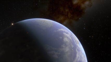 planet suitable for colonization, earth-like planet in far space, planets background 3d render	
