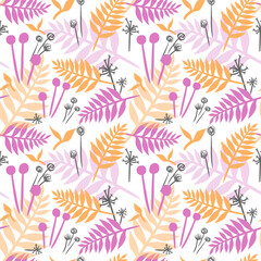 Flowers print. Pink and orange. Seamless floral pattern. Plant design for fabric, cloth design, covers, manufacturing, wallpapers, print, poster, gift wrap and scrapbooking.