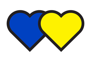 Vector illustration. Ukrainian flag. Yellow and blue flag of the country. official color. Geographic location icon. User interface element. National flag in the shape of a heart.
