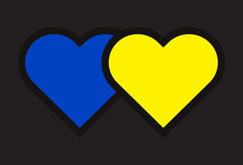 Vector illustration. Ukrainian flag. Yellow and blue flag of the country. official color. Geographic location icon. User interface element. National flag in the shape of a heart.