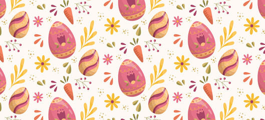 Easter pattern with colourful eggs. Vector illustration.