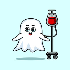 Cute cartoon illustration of ghost having blood transfusion with cute modern style design for t-shirt, sticker, logo element