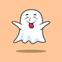 Cute cartoon ghost character with flashy expression in cute style for t-shirt, sticker, logo element