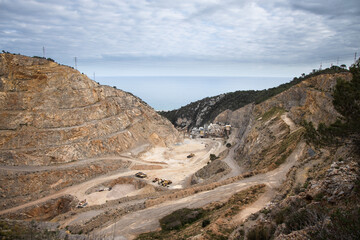 Cement mining quarry in park Garraf, Catalonia, Spain