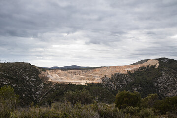 Cement mining quarry in park Garraf, Catalonia, Spain