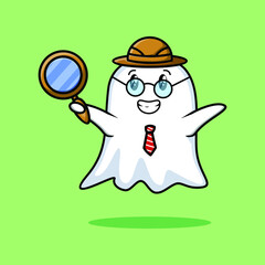 Cute cartoon character Ghost detective is searching with magnifying glass and cute style design for t-shirt, sticker, logo element