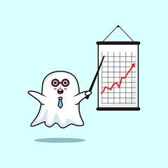 Cute cartoon ghost businessman present information in 3d modern style design