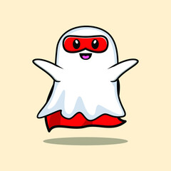 Cute ghost superhero character flaying illustration cartoon vector in concept 3d modern style design