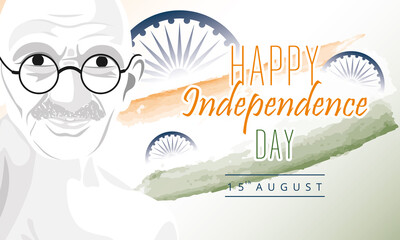 Colored poster with flag of India and gandhi silhouette India independence day - obrazy, fototapety, plakaty