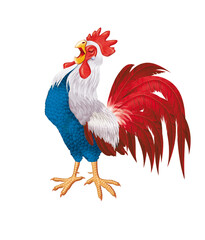 coq français, coq gaulois, mascotte, coq de france, chant,  coupe du monde, foot, bleu blanc rouge, illustration, drapeau français, bleu blanc rouge,  © behzadillustrations