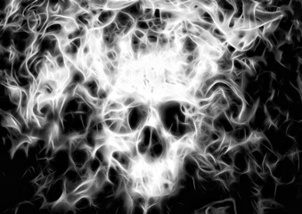 煙に包まれた頭蓋骨のイラスト