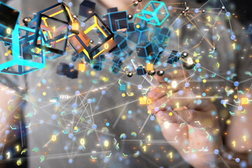 Neural network 3D illustration. Big data and cybersecurity